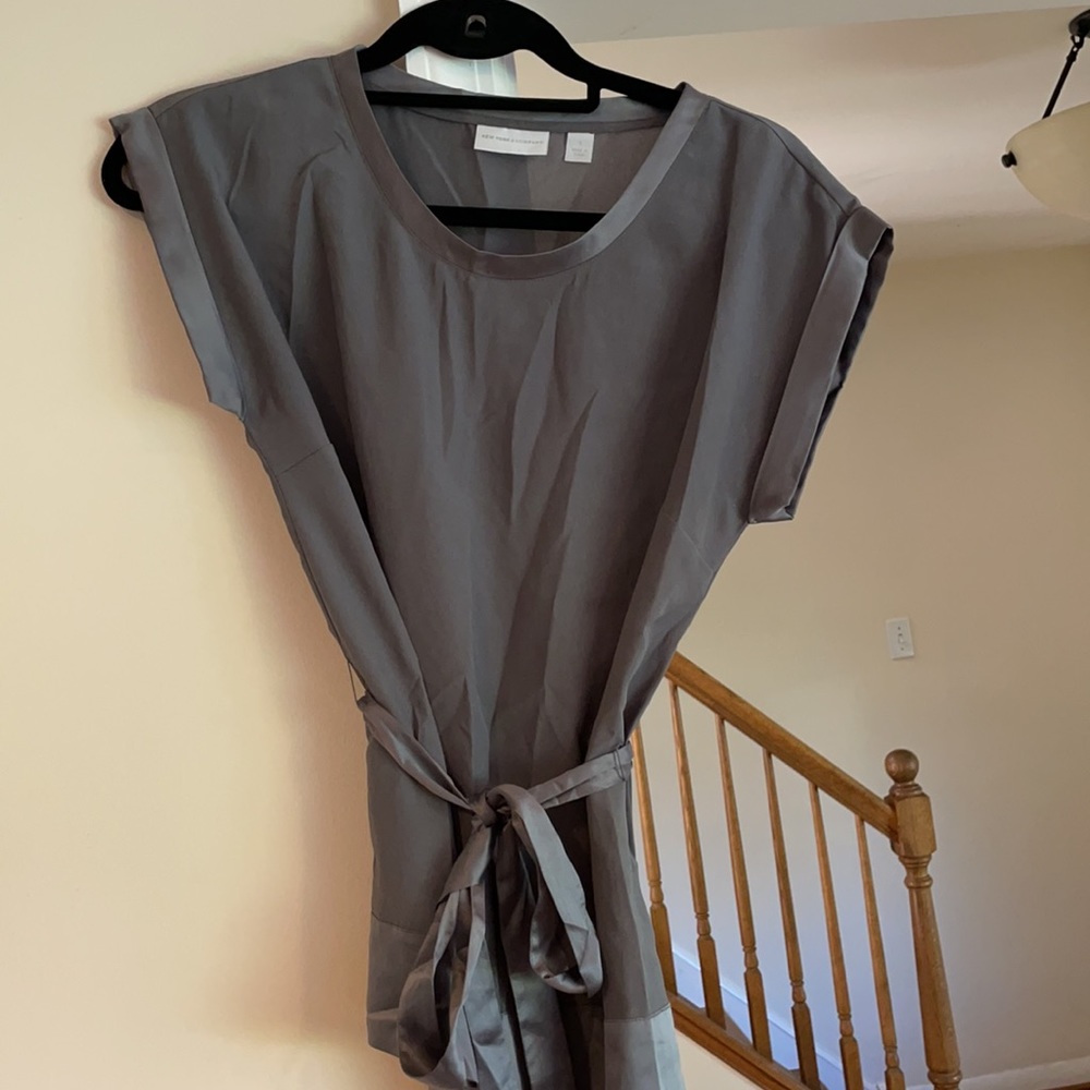 Satin short sleeve gray work top